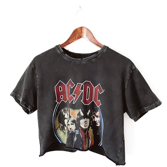 ACDC Tops - ACDC Distressed Retro Wash Highway to Hell North American Tour 1979 Band Crop